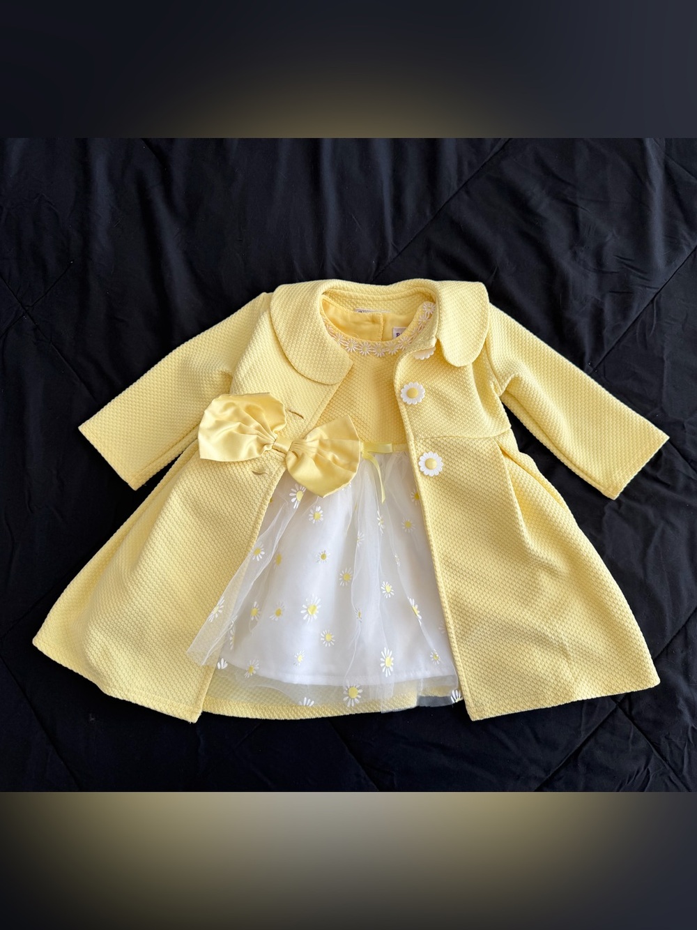 Blueberi Boulevard Girls Yellow Daisy Coat & Dress Set